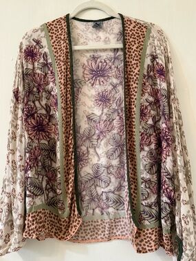 Boho Floral Sheer Kimono Cardigan - Pink & Green